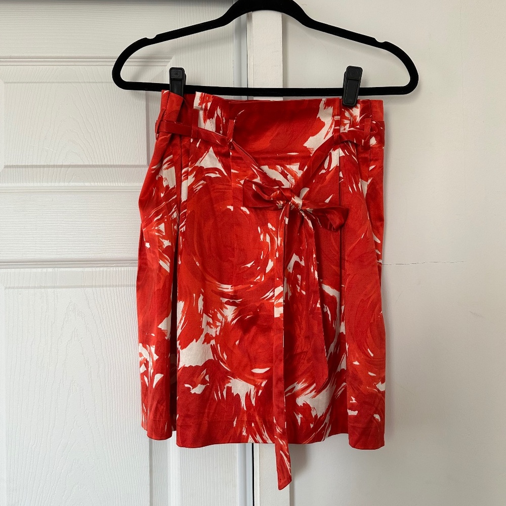 Red & white Theory silk skirt